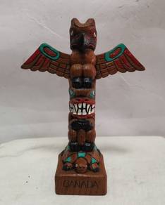Vintage Boma Small Black Resin Totem Pole Statue -