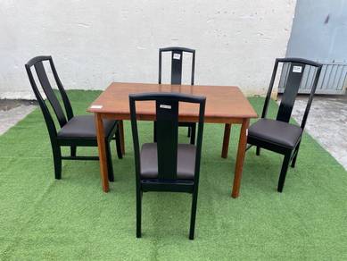 PK176 Meja Kerusi Makan Kayu 4' Dining Table 1+4