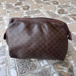 Celine pouch brown coated canvas clutch