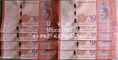 Malaysian 10 Ringgit Banknote with Pair Numbers
