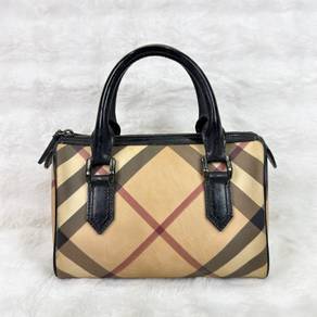 Burberry Beige Coated Canvas Checkered Boston