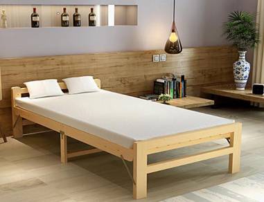 Foldable bed frame katil single size mat wooden