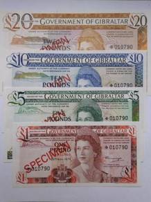 GIBRALTAR SPECIMEN SET 1975. 1, 5, 10 & 20 Pounds