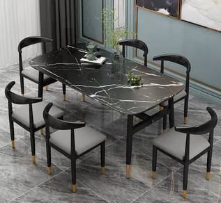 Meja Makan Set curve design marble 6 chairs