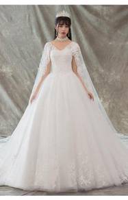 White cape wedding bridal dress gown RB1441