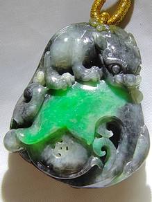Ice Black & Green Jadeite Jade PI XIU Pendant