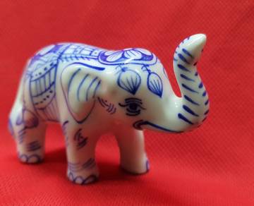 Delft Blue, Elephant Figurine Hand Painted Porcela