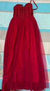 Wine Red Off-Shoulder Long Evening Gown

