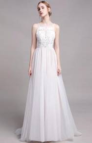 White boho halter prom wedding gown RBP1407