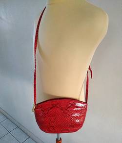Genuine Vintage Snake Skin Handbag by Sharif, Red