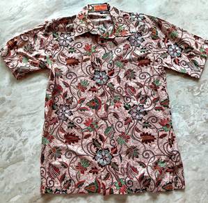 Batik shirt, brown short-sleeved cotton