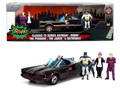 1966 Batmobile w/ Batman & Robin, Joker, Penguin