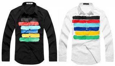 M518 Stylish Black White Rainbow Long Sleeve Shirt