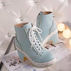 Cream pink blue lolita heels boots