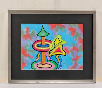 Framed Geometric Abstract Mixed Media Drawing