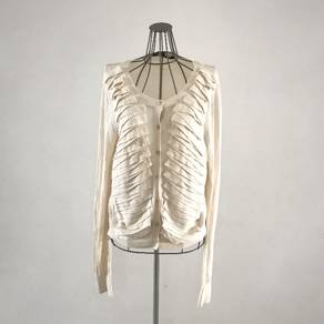 BCBGmaxazria Katriana White Beige Ruffle Cardigan