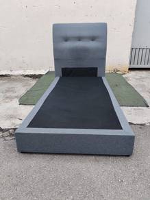 YE41S Katil Single Divan Bed Frame Fabric Grey
