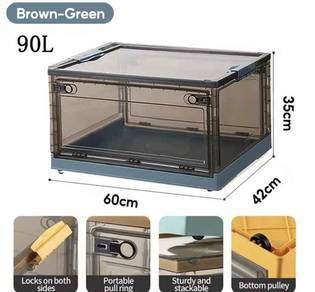 90L Foldable Storage Box With Lid & Wheels Large 