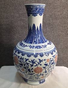 Chinese Ceramic Vase - Blue & White with Iron‐Red