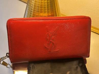 Authentic YSL Red Patent Leather Zip Around Wallet