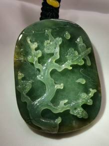 Icy Green Type A Jadeite Jade Bird & Tree Pendant