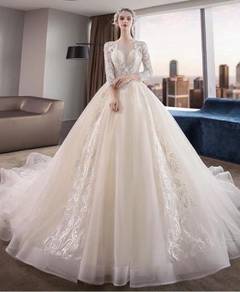 Cream long sleeve wedding bridal dress gown RB1867