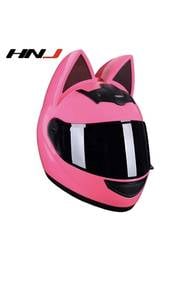 HNJ Pink Cat Ear Motorcycle Helmet