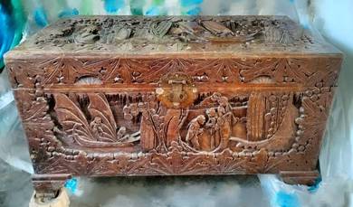 Antique Wooden Hand Carved Chest / Storage Box