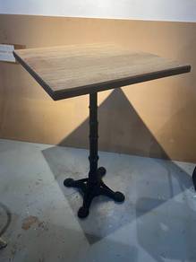 High Square Wooden Table with Wrought Iron Base