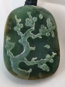 Icy Green Type A Jadeite Jade Bird & Tree Pendant