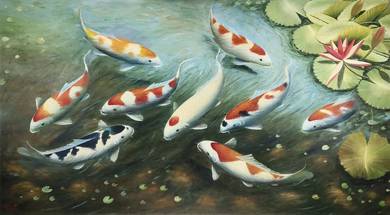 9 Japanese Carps with Lotus VI