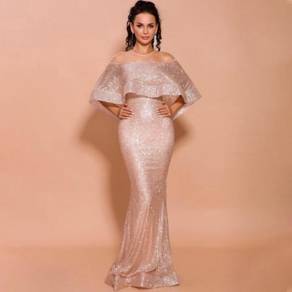 Gold glitter wedding evening prom gown RBP1169
