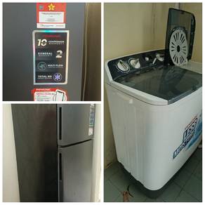 combo utk dijual mesin basuh dan peti sejuk 