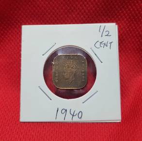 1940 KGVI Malaya ½ Cent Square Bronze Coin