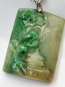 Yellow & Green Jadeite Jade Landscape Pendant