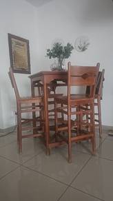 Solid Teak Wood High Table With 4 Bar stools