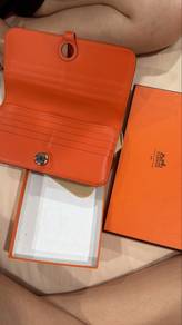 Hermes orange leather wallet