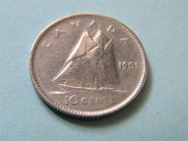 Canada King George VI 10 Cents 1951 Silver Coin