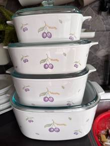 Correle Plum Square Casserole Set 4pcs + Glass Lid