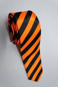 SLIM Orange Black Quality Striped Formal Neck Tie