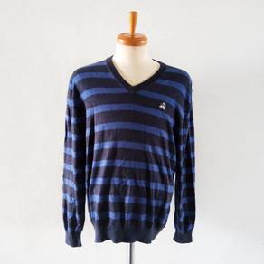 BROOKS-BROTHERS V-Neck Striped Sweater Royal Blue-