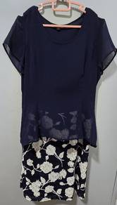 Uge Elegant Sheer-Sleeved Navy Blue Lace Dress