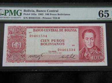 1962 Bolivia Banco Central 100 Bolivianos PMG 65