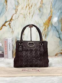 Salvatore Ferragamo Brown Leather Woven Tote Bag