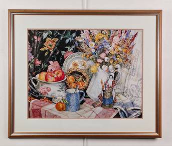 Framed Vintage Still Life Lithograph Print