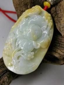 Ice Multi Color Jadeite Jade Bird/Flower Pendant