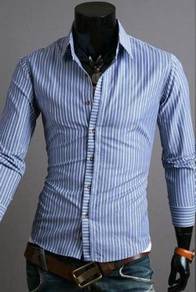 0553 Striped Light Blue Formal Long Sleeve Shirt