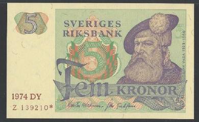 Sweden BANKNOTE 5 Kronor 1974   -  AU