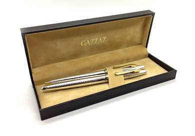Gazzaz Silver Fountain and Ballpoint Pen Set