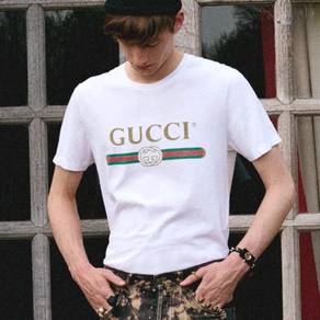 Gucci White Logo Printed Cotton Short Sleeve T-Shi